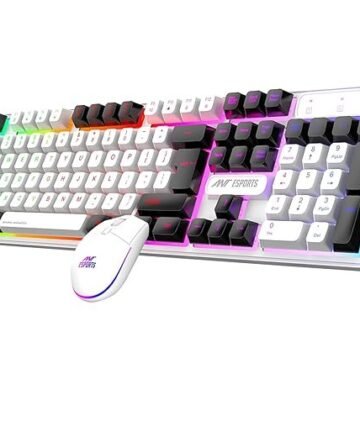 Ant Esports KM1610 LED Keyboard and Mouse Combo, 104 Keys Rainbow Backlit Keyboard and 7 Colour RGB Mouse, White Gaming Keyboard and Mouse Combo for PC Laptop Xbox PS4 Gamers and Work
